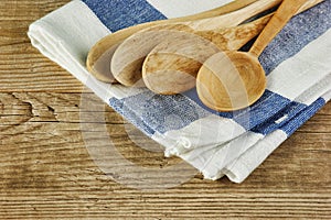 Wooden spoon and dishcloth