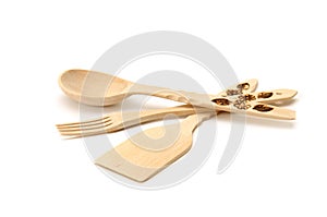 Wooden spoon, fork, spatula.