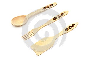 Wooden spoon, fork, spatula