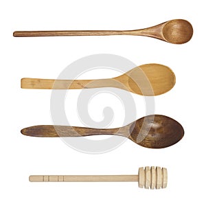 Wooden spoon isolated set closeup