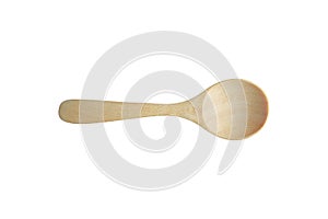 Wooden spoon isolated on white background. Top view