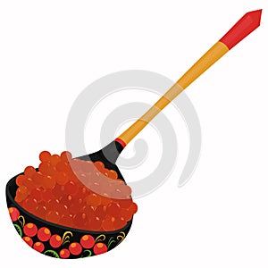 Wooden spoon Khokhloma with red caviar