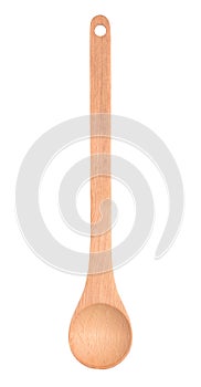 Wooden spoon with long handle isolated on white