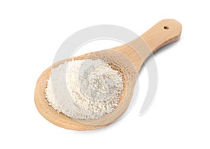 Wooden spoon with quinoa flour isolated on white