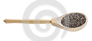 Wooden spoon with raw chia seeds isolated