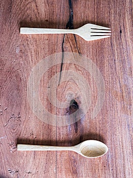 Wooden Spoon Set on wooden table,Top view