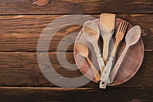 Wooden spoons, forks and shovels.
