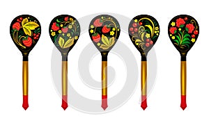 Wooden spoons with Khokhloma painting.