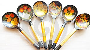 Wooden spoons painted with folk patterns