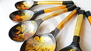 Wooden spoons painted with folk patterns