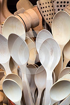 Wooden spoons and spatula kitchen utensils