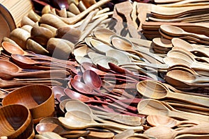 Wooden spoons and wooden bowls.