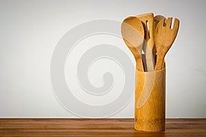 Wooden spoons in the wooden container