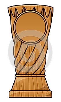 Wooden sports reward trophy illustration isolated on white background. Copy space in circle for text or number. Award for champion