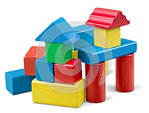Toy wooden blocks stack, tower of blank multicolor