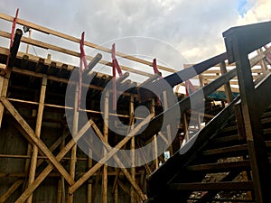 Wooden stair on construction site