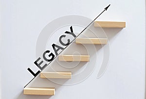 Wooden stair made by wooden cube block with text LEGACY