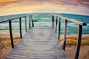 Wooden staircase on a beach