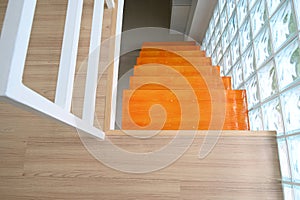 wooden staircase and glass wall, interior design