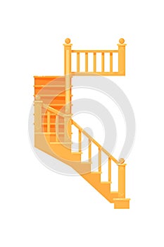 Wooden staircase. Isolated staircase with railing