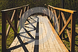 Wooden staircase in the park. stairs made from the wood in the forest