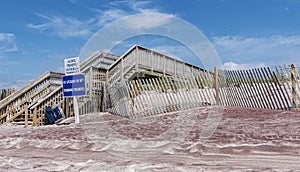 Wooden staircase for walkway over the sand dunes on a Fire Islands Beach