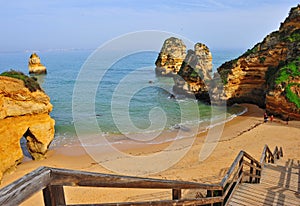 Wooden stairs on the beach of Camilo