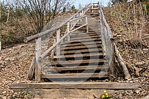 Wooden stairs in the Grodek park, near Jaworzno in Poland
