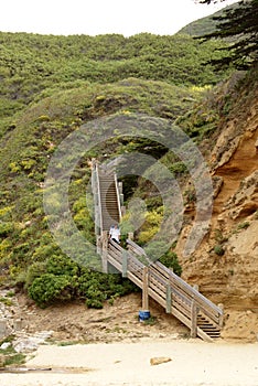 Wooden stairs leading to Half Moon Bay, California