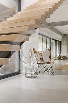 Wooden stairs in modern house