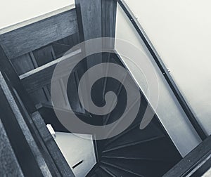 Wooden stairs in a modern house, New and clean black and white close-up