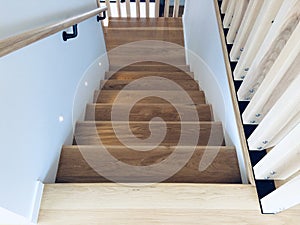 Wooden stairs, modern staircase, home interior