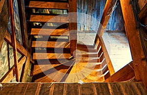 Wooden stairs in an old wooden house