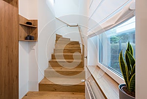 Wooden stairway in house