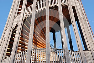 Wooden stairway in tower