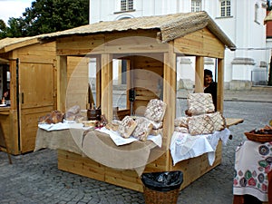 Wooden stall with a variety of bread
