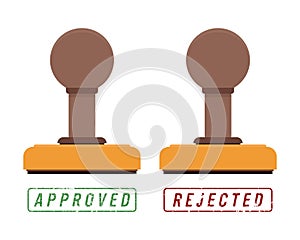 Wooden stamper and stamp mark with approved and rejected text