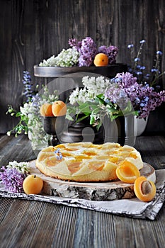 A pie with fresh apricots