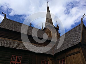 Wooden stave church in Lom in Norway