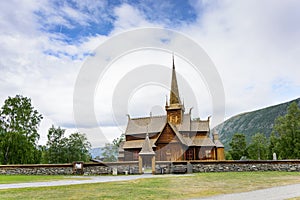 Wooden stave church of Lom in Norway photo