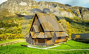 Wooden stavechurch in norwegian lonelyness
