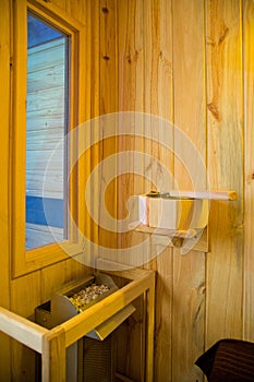 Wooden steam sauna interior