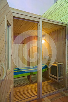 Wooden steam sauna interior