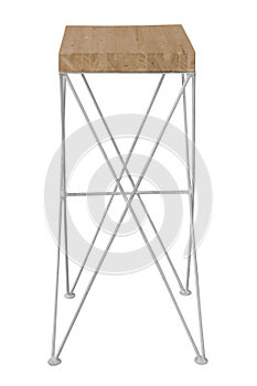 Wooden steel legs simplistic bar chair isolated on white background