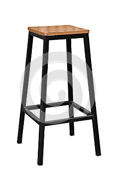 Wooden steel legs simplistic bar chair isolated on white backgrounds