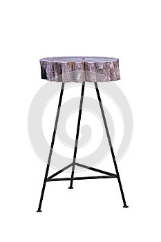 Wooden with steel legs simplistic bar chair isolated on white backgrounds