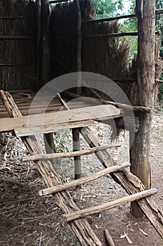 Wooden steps leading to African hut