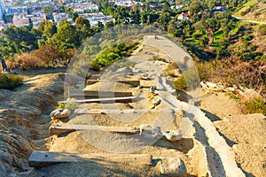 Wooden Steps Leading to a Vista Point at Runyon Canyon Park
