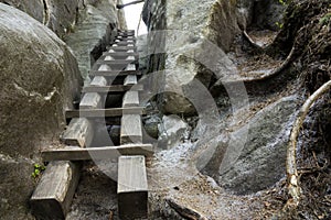 Wooden steps on rock face