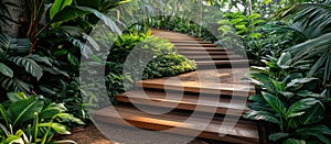 Wooden Steps in Tropical Garden